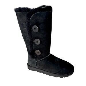 UGG Australia Womens‎ Bailey Button Triplet Black Suede Sheepskin Boots Sz 5 NEW